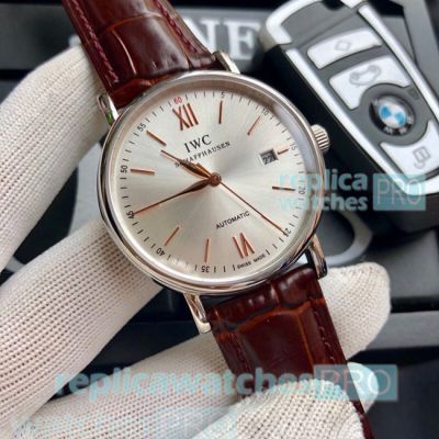 IWC Portofino White Dial Brown Leather Strap Clone Watch